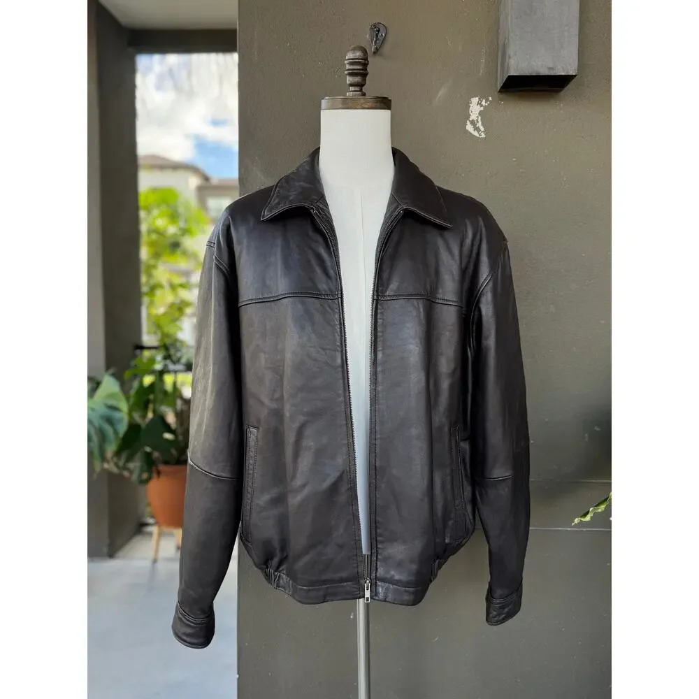Vintage 90s Y2K Boston Harbour Men’s XL Brown Genuine Leather Jacket Motorcycle - Picture 2 of 9